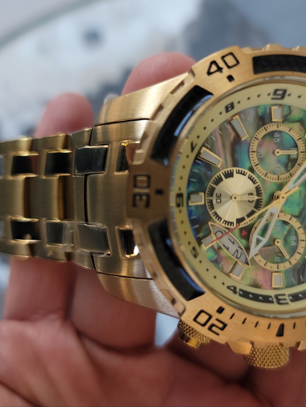 Gold Men's InvictaChronograph Watch with Iridescent Dial - Picture 4 of 6